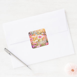 Cosmos Garden With Text Square Sticker
