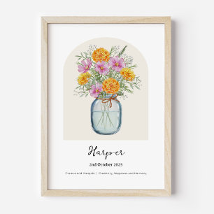 Cosmos Marigold October Birth Month Flower Poster