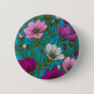 Cosmos mix on blue 6 cm round badge