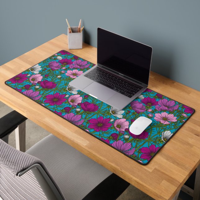 Cosmos mix on blue desk mat (Office 2)