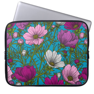 Cosmos mix on blue laptop sleeve