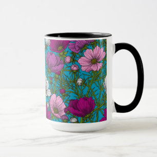 Cosmos mix on blue mug