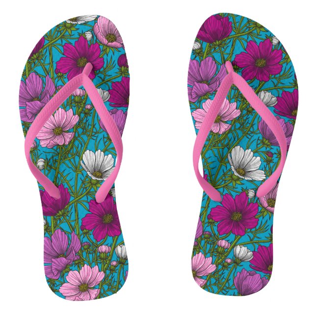 Cosmos mix on blue thongs (Footbed)
