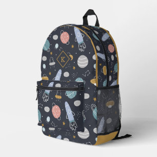 Cosmos pattern with spaceships, planets stars printed backpack