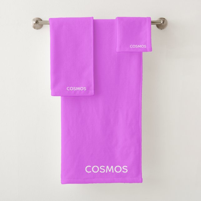 Cosmos purple colour name bath towel set (Insitu)