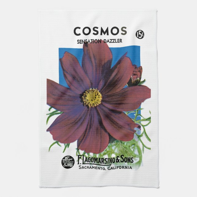 Cosmos Seed Packet Label Tea Towel (Vertical)