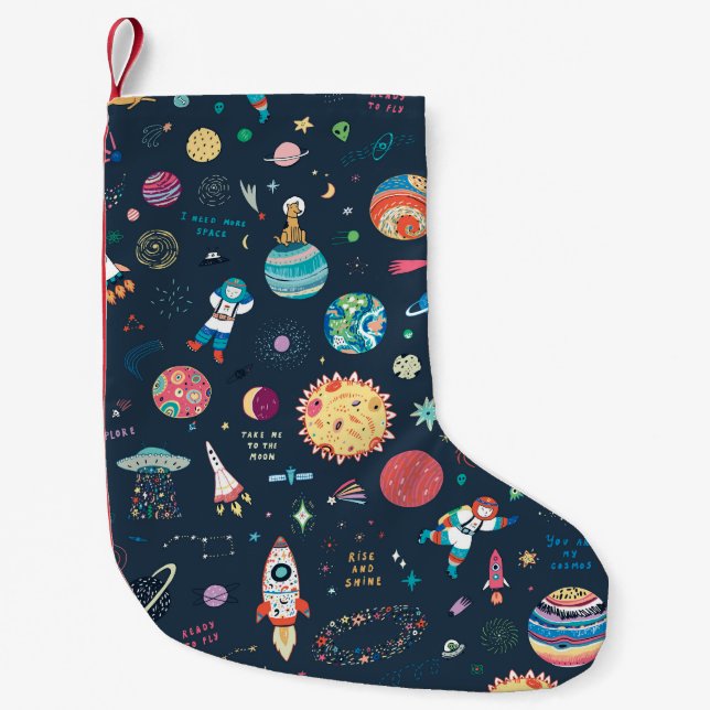 Cosmos Space: Hand Drawn Small Christmas Stocking (Front)