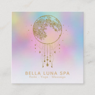 *~* Cosmos Stars Rainbow Lunar Gold Moon Pastel Square Business Card