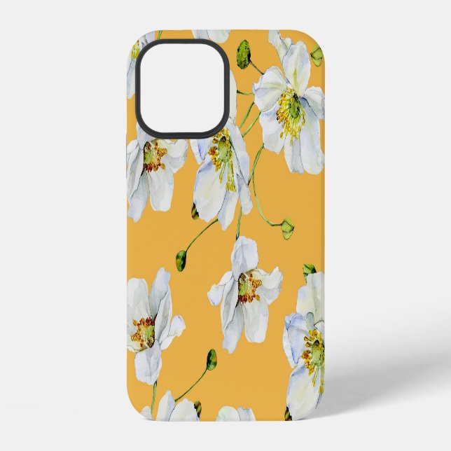 Cosmos, watercolor, seamless, floral pattern. iPhone case (Back)