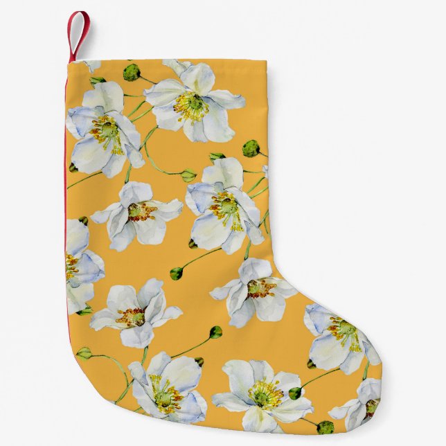 Cosmos, watercolor, seamless, floral pattern. small christmas stocking (Front)