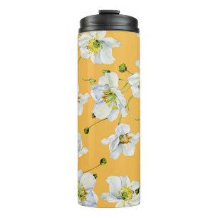 Cosmos, watercolor, seamless, floral pattern. thermal tumbler