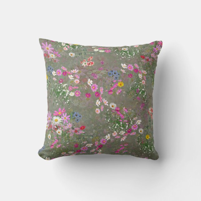 Cosmos Wilderness Wild-Flowers Cushion (Front)