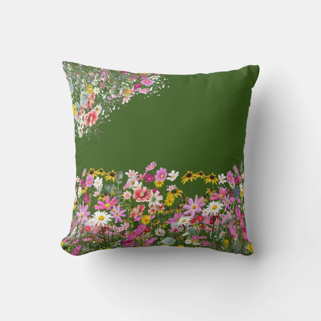 Cosmos Wilderness Wild-Flowers Cushion (Front)