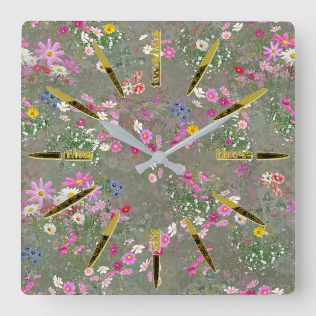 Cosmos Wilderness Wild-Flowers Square Wall Clock (Front)