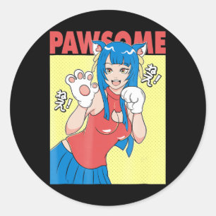 Cosplay   Anime Girl Cute Waifu Neko Cosplay Gift Classic Round Sticker