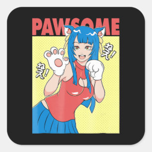 Cosplay   Anime Girl Cute Waifu Neko Cosplay Gift Square Sticker