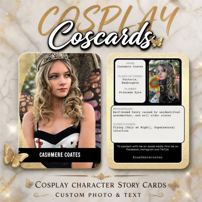 Cosplay Foil Effect Character Story Photo Cards (Bring your cosplay character to life with custom cosplayer story cards, adding your photos and text)