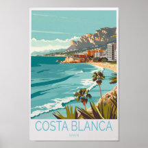 Costa Blanca Spain Travel Poster, Spain Costa Blan
