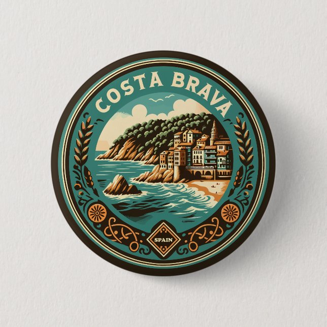 Costa Brava Spain Travel Art Badge (Front)