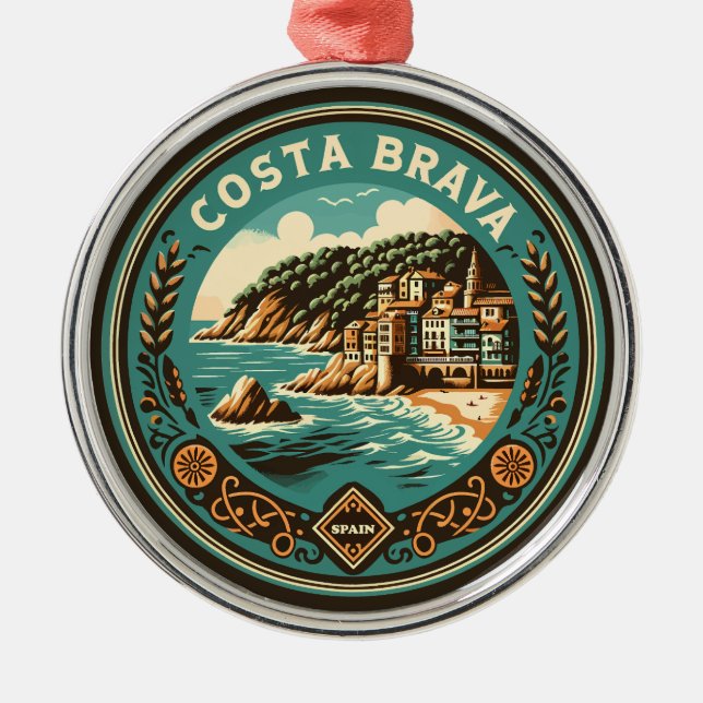 Costa Brava Spain Travel Art Badge Metal Ornament (Front)