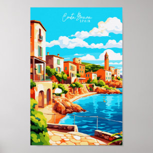 Costa Brava Spain vintage travel illustration Poster