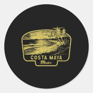 Costa Maya Mexico Beach Surf Vintage Blue Men Wome Classic Round Sticker