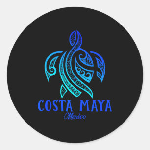 Costa Maya Mexico Sea Turtle Tie Dye Hibiscus Beac Classic Round Sticker