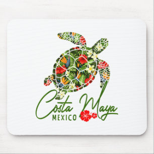 Costa Maya Mexico Sea Turtle Trocal Hibiscus Vacat Mouse Pad