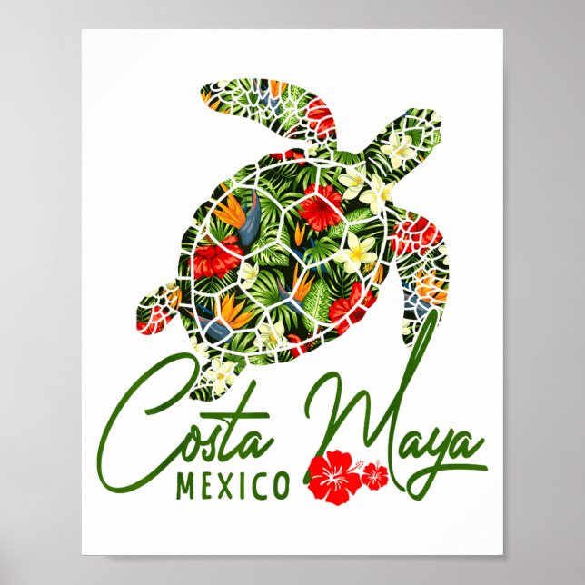 Costa Maya Mexico Sea Turtle Trocal Hibiscus Vacat Poster (Front)
