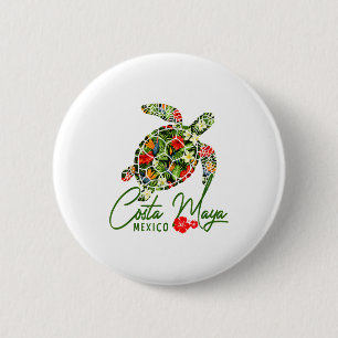 Costa Maya Mexico Sea Turtle Tropical Hibiscus Vac 6 Cm Round Badge