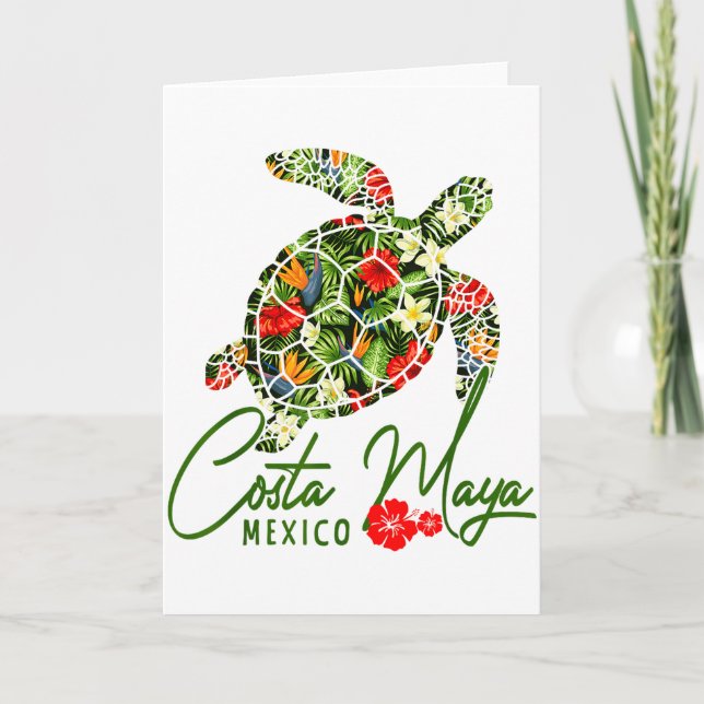 Costa Maya Mexico Sea Turtle Tropical Hibiscus Vac Card (Front)