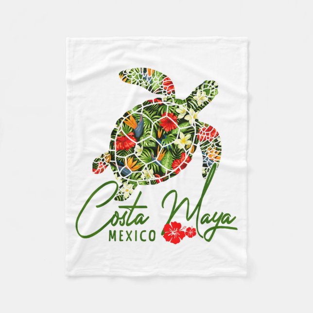 Costa Maya Mexico Sea Turtle Tropical Hibiscus Vac Fleece Blanket (Front)