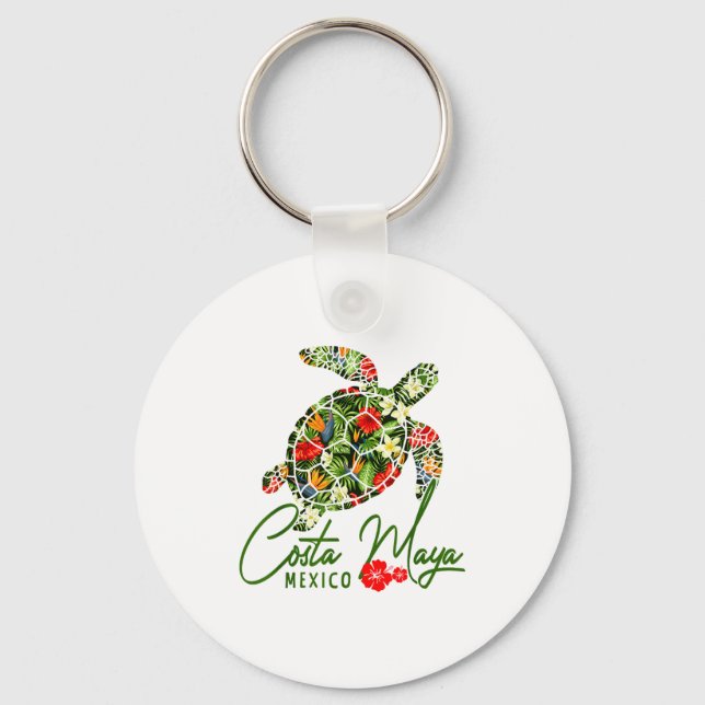 Costa Maya Mexico Sea Turtle Tropical Hibiscus Vac Key Ring (Front)