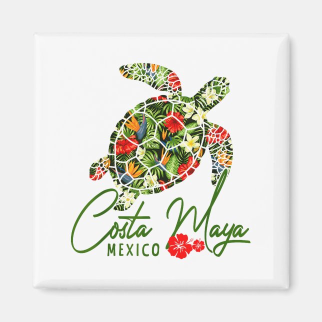 Costa Maya Mexico Sea Turtle Tropical Hibiscus Vac Magnet (Front)