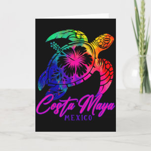 Costa Maya Mexico Tie Dye Sea Turtle Hibiscus Beac Card