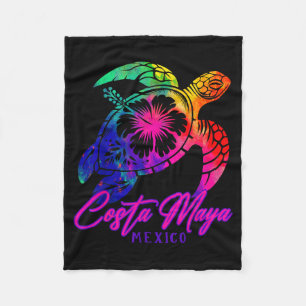 Costa Maya Mexico Tie Dye Sea Turtle Hibiscus Beac Fleece Blanket