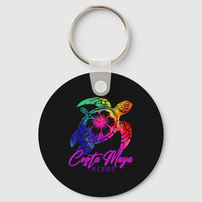 Costa Maya Mexico Tie Dye Sea Turtle Hibiscus Beac Key Ring (Front)