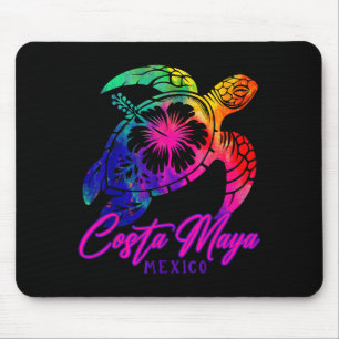 Costa Maya Mexico Tie Dye Sea Turtle Hibiscus Beac Mouse Pad