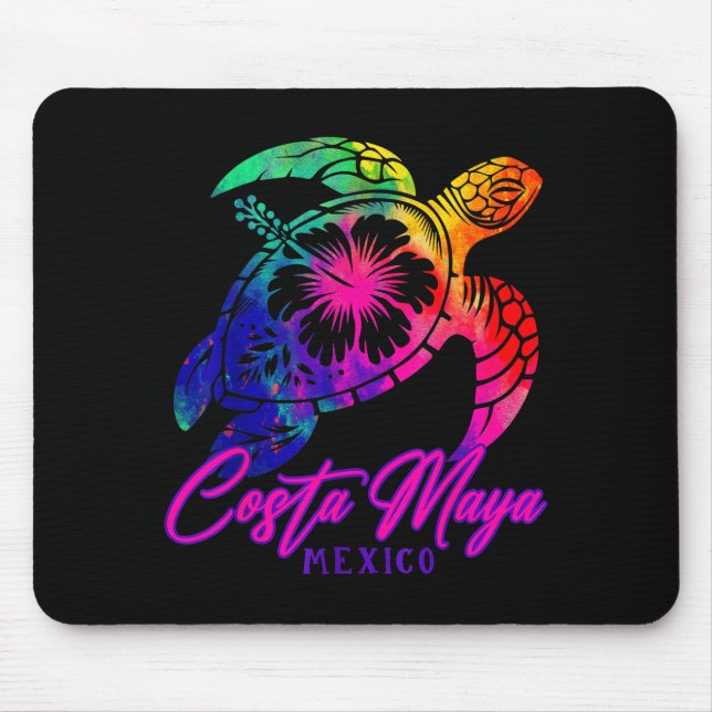 Costa Maya Mexico Tie Dye Sea Turtle Hibiscus Beac Mouse Pad (Front)