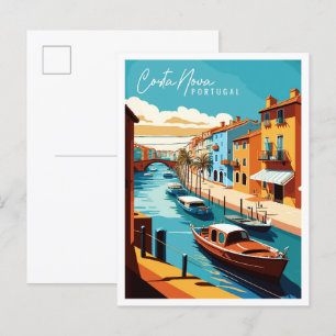 Costa Nova Portugal vintage travel illustration Postcard