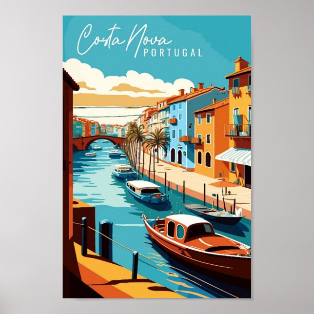 Costa Nova Portugal vintage travel illustration Poster (Front)
