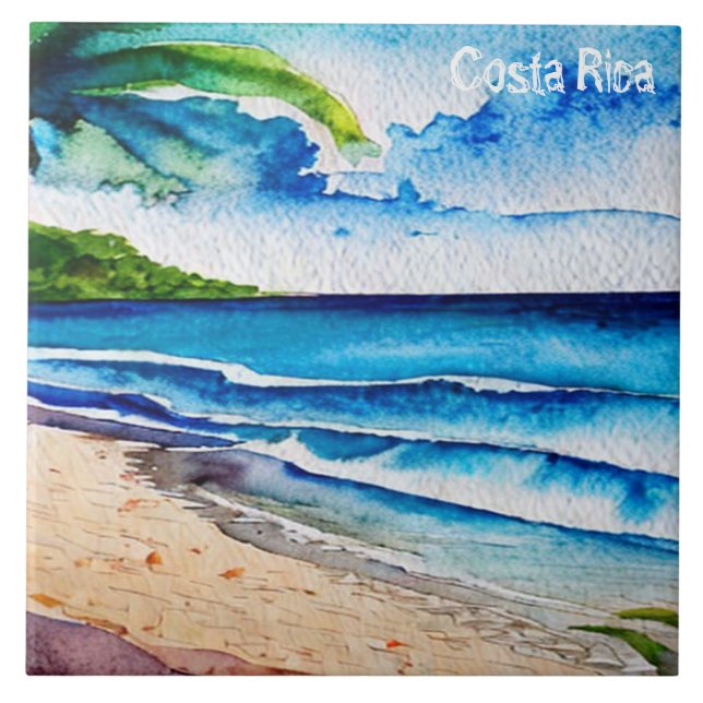 Costa Rica Beach Pura Vida Watercolor Painting Ceramic Tile (Front)
