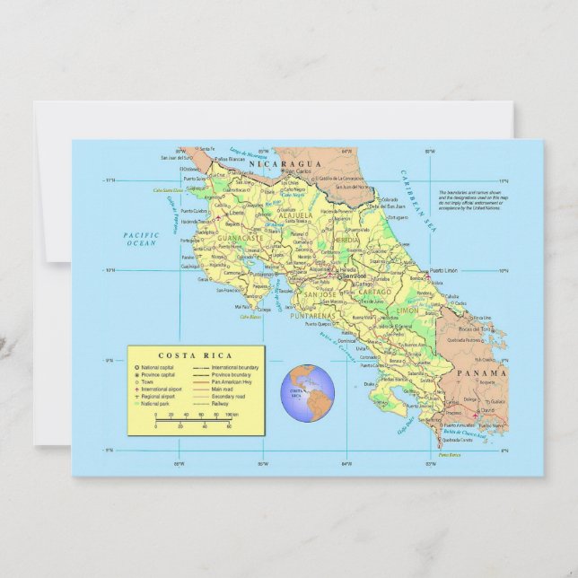 COSTA RICA Big 5x7  Map Postcard (Front)