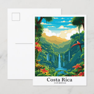 Costa Rica Caribbean Vintage Travel Illustration Postcard