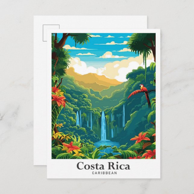 Costa Rica Caribbean Vintage Travel Illustration Postcard (Front/Back)