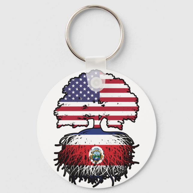 Costa Rica Costa Rican American USA Tree Roots Key Ring (Front)