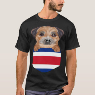 Costa Rica Flag Border Terrier Dog In Pocket T-Shirt
