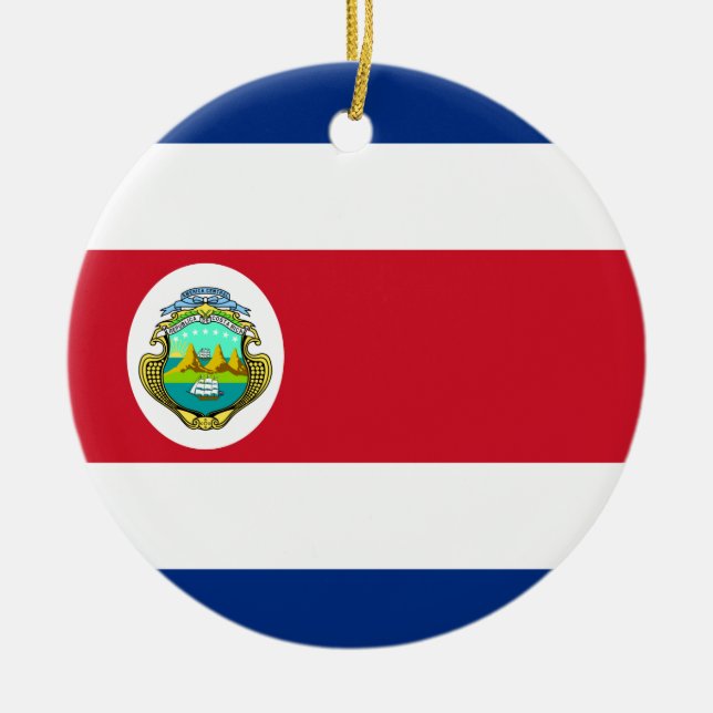 Costa Rica Flag Ceramic Tree Decoration (Front)