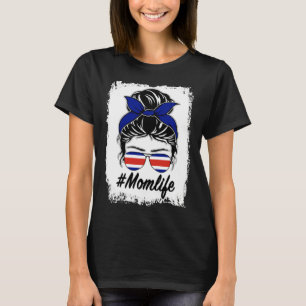Costa Rica Flag Costa Rican Mom Messy Bun Mom Life T-Shirt
