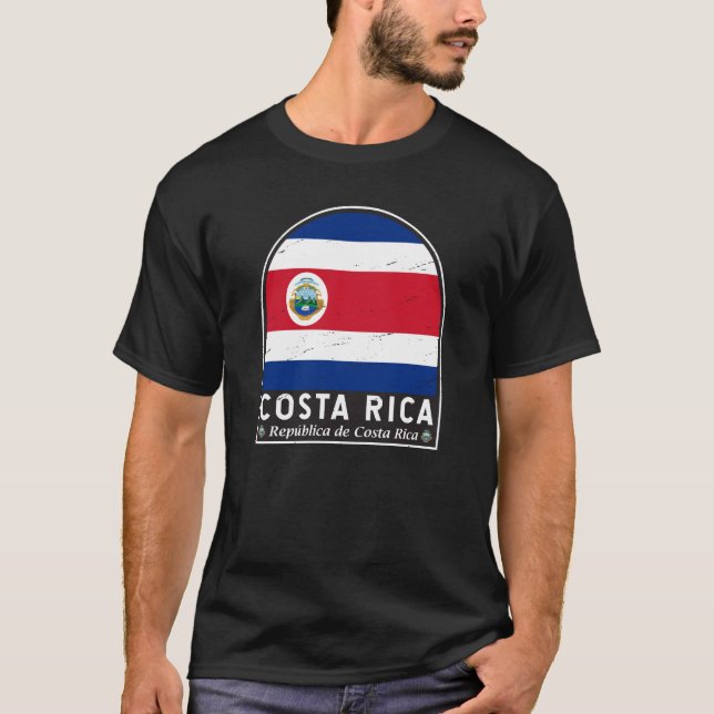 Costa Rica Flag Emblem Distressed Vintage T-Shirt (Front)